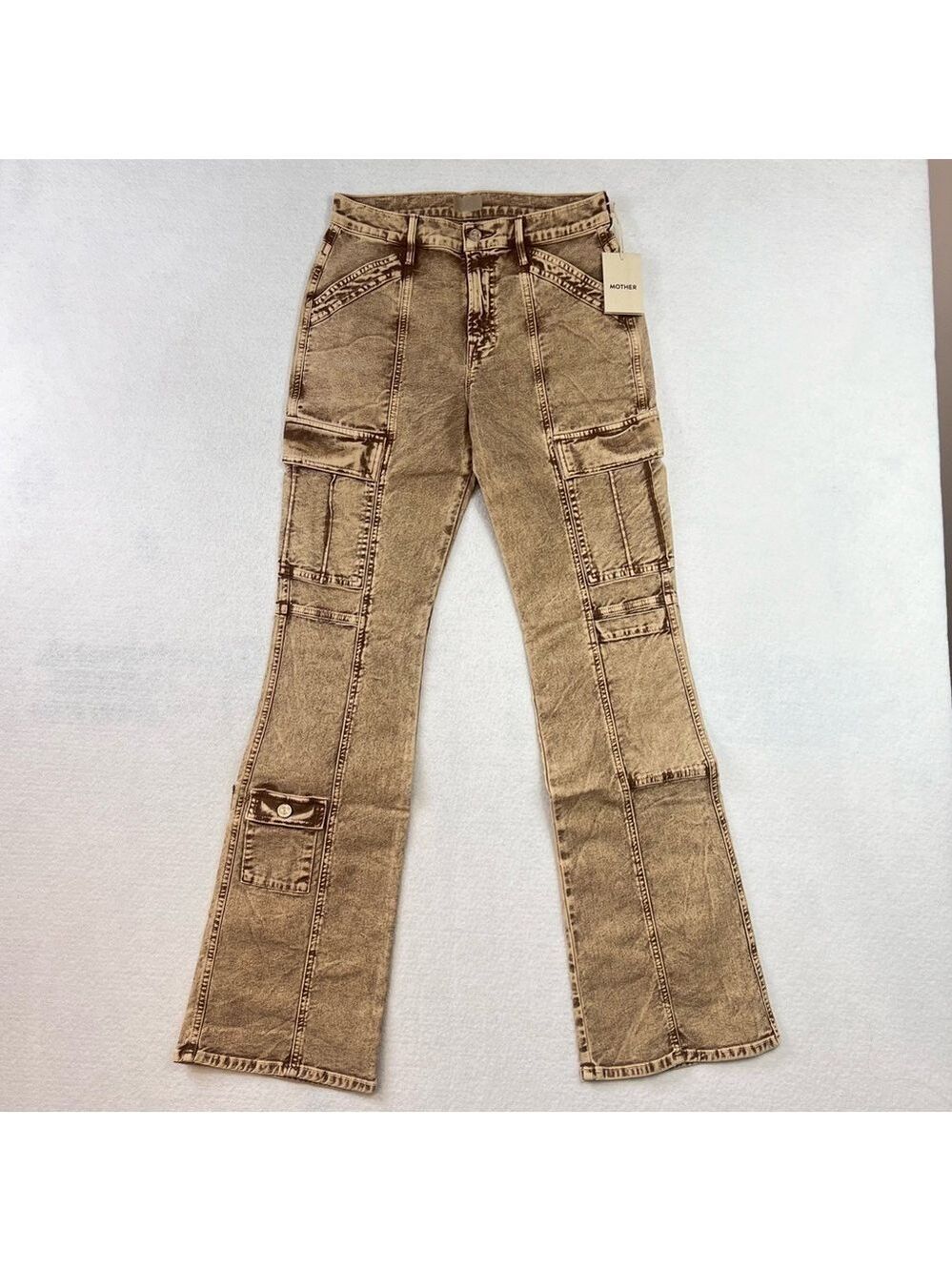 MOTHER Wide Leg Jeans The Swiss Army Desperado Heel Jeans in Tan Sz 28 NWT - Picture 2 of 16